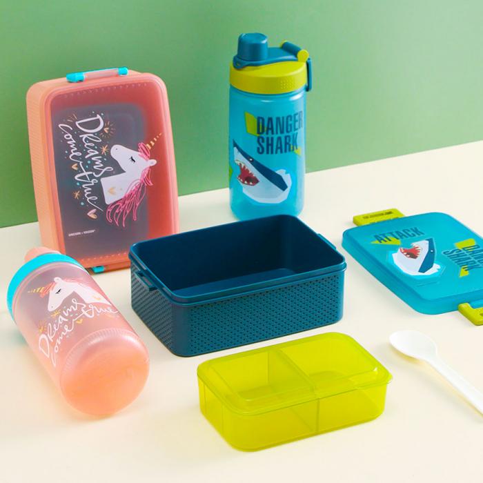 童彩3格飯盒+運(yùn)動(dòng)水壺套裝(含內(nèi)盒800ml+500ml)